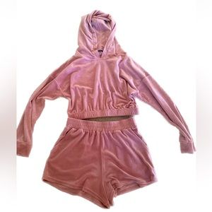Matching Pink Velvet Short and Hoodie Set